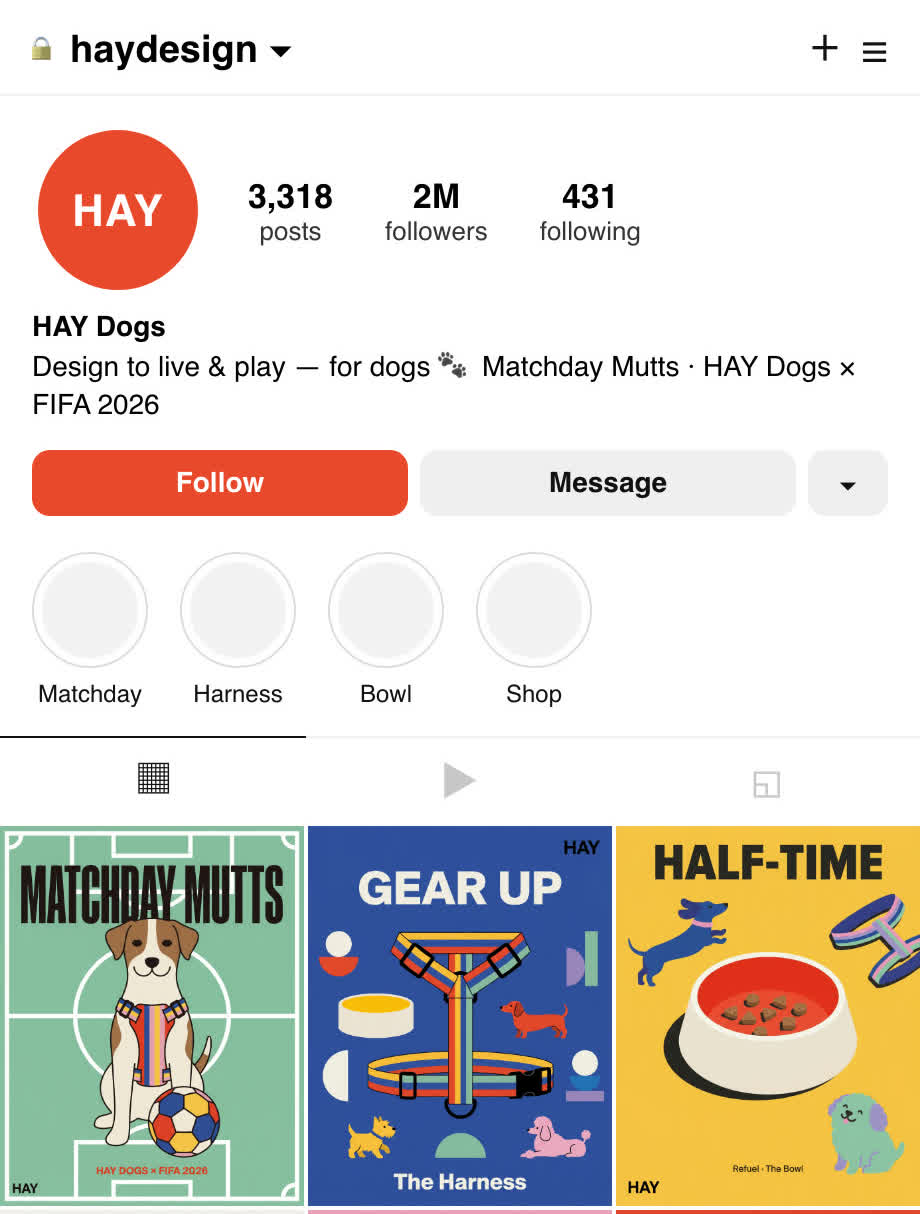 The feed I mocked up; Matchday Mutts sitting at the top of HAY's real grid